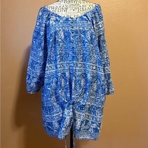Just My Size Blue and White Long Sleeve Dress
